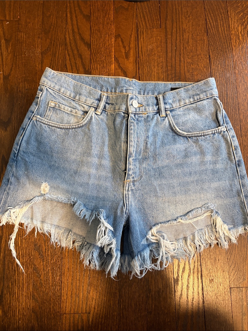 All Saints Light Blue Distressed Denim Shorts